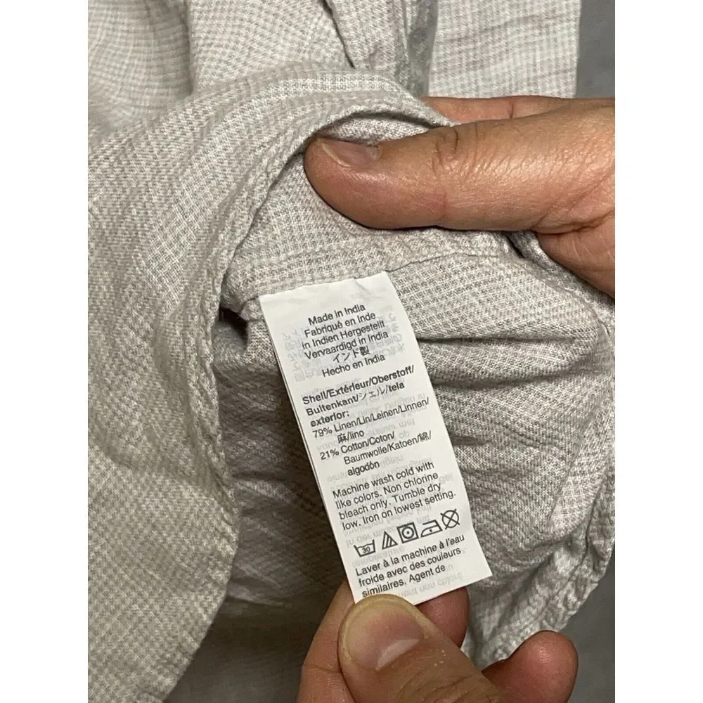 J Crew Shirt Men M Gray‎ Micro Check Slim Linen Button Up Hybrid Casual Academia
